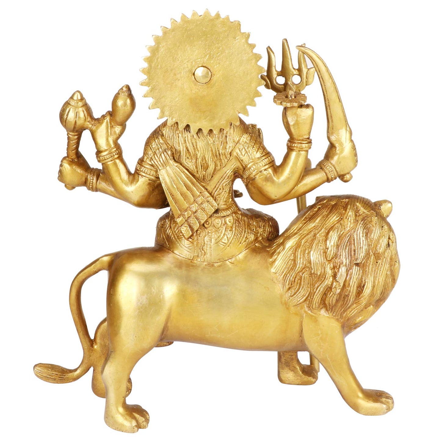 Brass Maa Durga Idol Sitting On Lion Ma Sherwali Murti Vaishno Devi Statue for Home Mandir Gift Navratra Puja 9.5 Inch