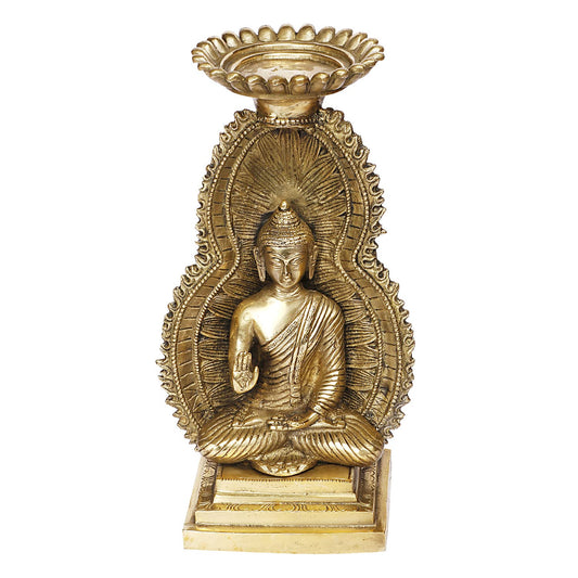 Brass Gautam Buddha Idol Statue Murti Draped in Stone Embellished Shawl for Home Decoration Blessing Buddha Height 12 Inch