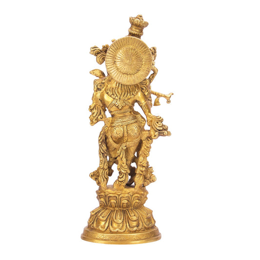 Brass Krishna Bhagwan Idol Murli Kishan Murti Playing Bansuri Gift for Home Mandir Decor Marriage Height 15 Inch