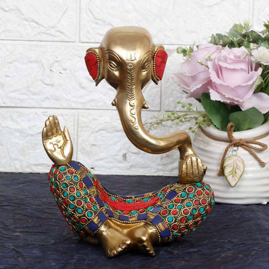 Brass Trunk Ganesha Idol Modern Art Ganesh Ganpati Murti Religious Statue for Good Luck & Success Gift Height 8 Inch.