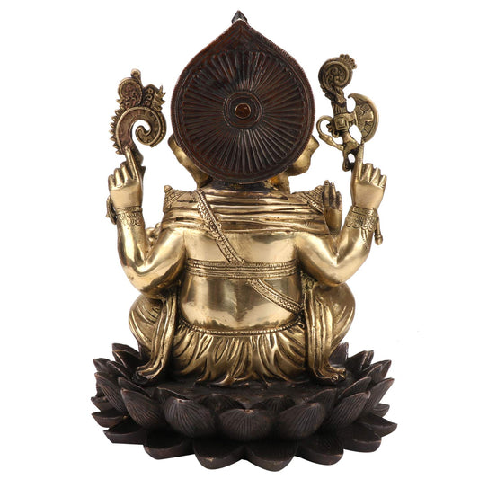 Brass Mangalkari Ganesha Sitting On Lotus Bhagwan Idol Ganesh Statue Ganpati Murti for Home Entrance Decor Diwali Gift