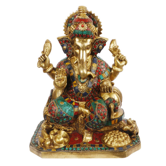 Brass Ganesha Idol for Home Decoration Ganpati Statue Murti for Gift Height 12 Inch Weight 8.9 Kg Color Multicolor