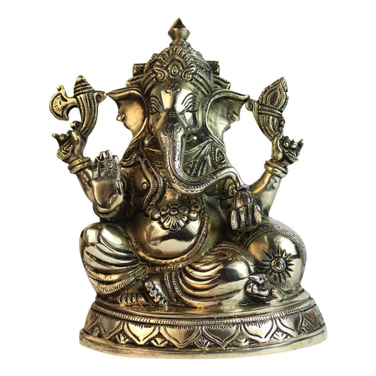 Brass Ganesha Idol for Home Decoration Ganpati Statue Murti for Gift Height 9 Inch Weight 3.7 Kg Color Antique Gold