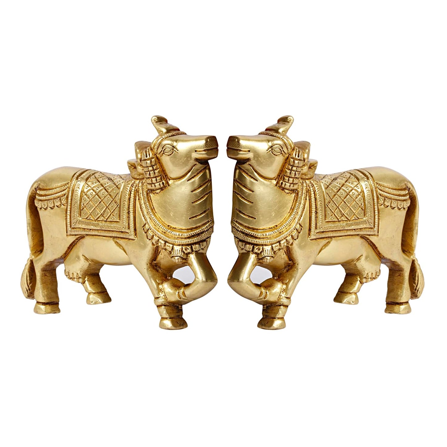 Brass Cow Wall Hanging Vastu Gau MATA Idol, Kamdhenu Cow Pair Nandi (Gold Color 5x4 Inch)