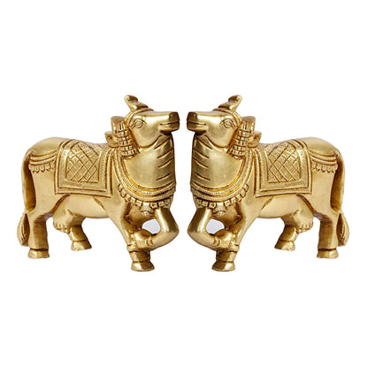 Brass Cow Wall Hanging Vastu Gau MATA Idol, Kamdhenu Cow Pair Nandi (Gold Color 5x4 Inch)