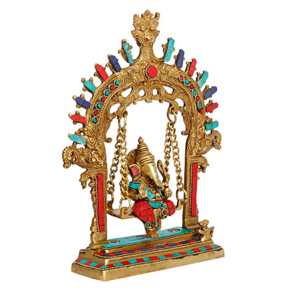 Brass Lord Ganesha Jhula Idol for Gift Ganpati Statue Puja Home Decor Office Decoration Vinayaka Murti Jhoola Swing 1...