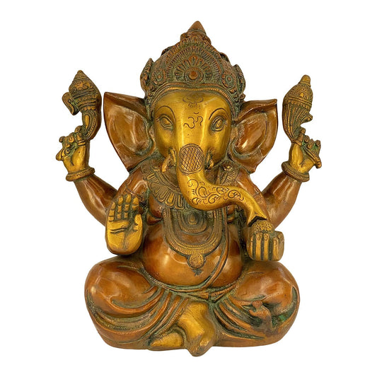 Brass Ganesha Idol for Home Decoration Ganpati Statue Murti for Gift Height 9 Inch Weight 4.5 Kg Color Multicolor