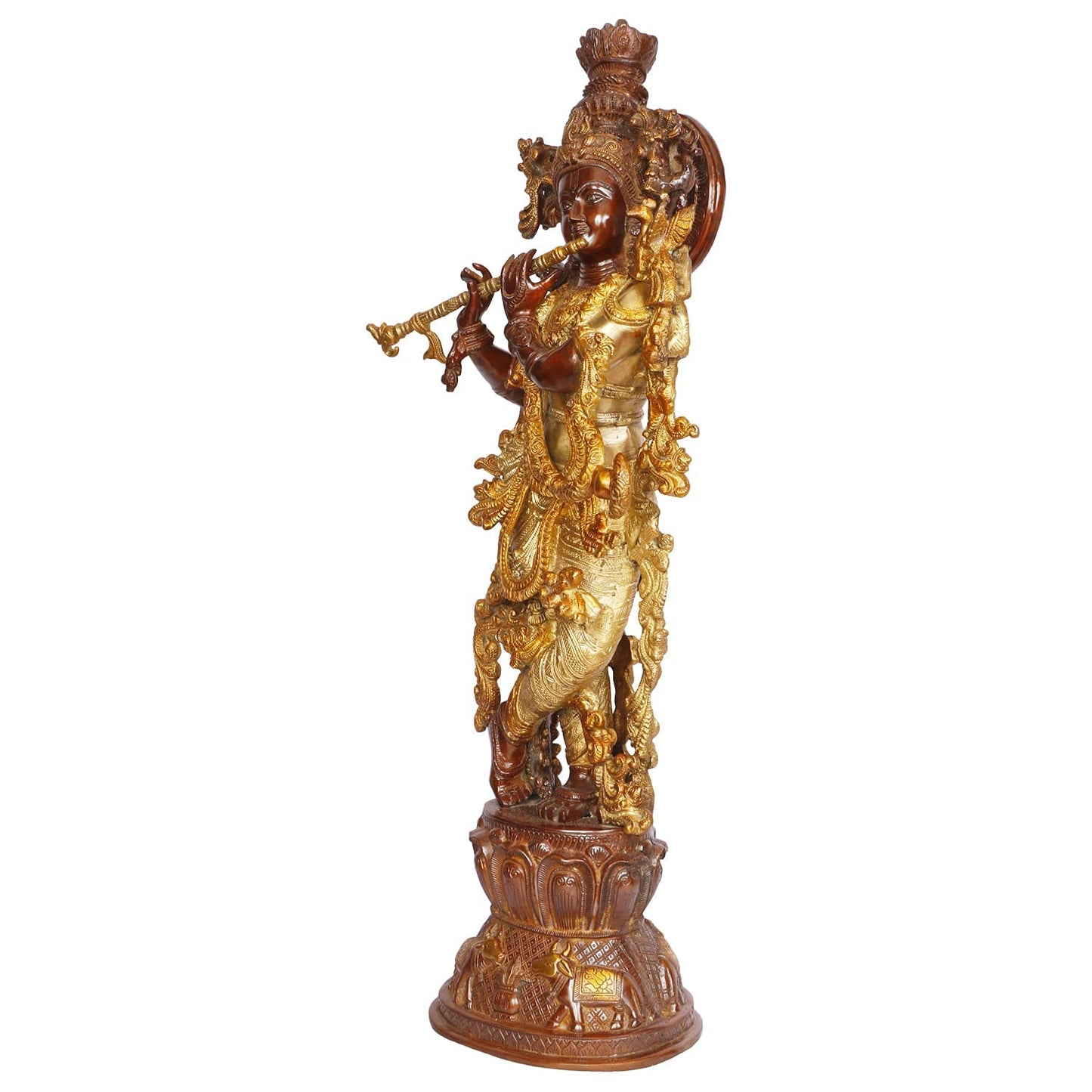 Brass Krishna Bhagwan Idol Murli Kishan Murti Playing Bansuri Gift for Home Mandir Decor Marriage Height 29 Inch