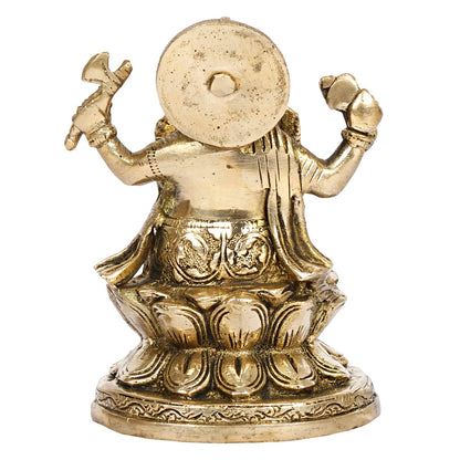 Brass Ganesha Sitting on Lotus Idol Ganesha Statue Ganpati Murti for Home Decor Puja Gift Height 5 Inch.