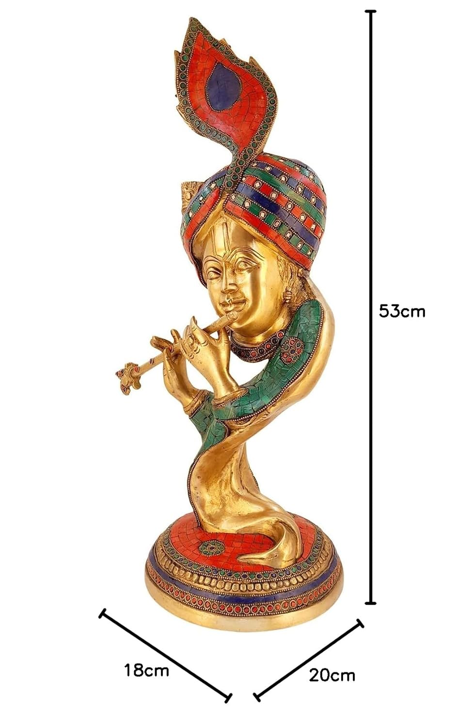 Brass Krishna Bhagwan Idol Murli Kishan Murti Playing Bansuri with Morpankh Gift for Home Mandir Decor Marriage