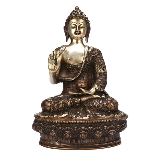 Brass Gautam Buddha Idol Statue Murti Draped in Stone Embellished Shawl for Home Decoration Blessing Buddha Height 11 Inch