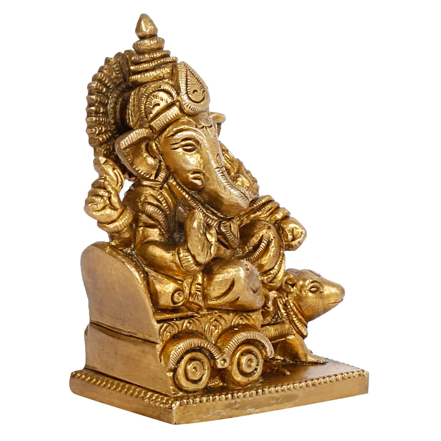 Brass Ganesh Bhagwan Idol Rat Rath Ganesha Statue Ganpati Murti Height 3.75 Inch