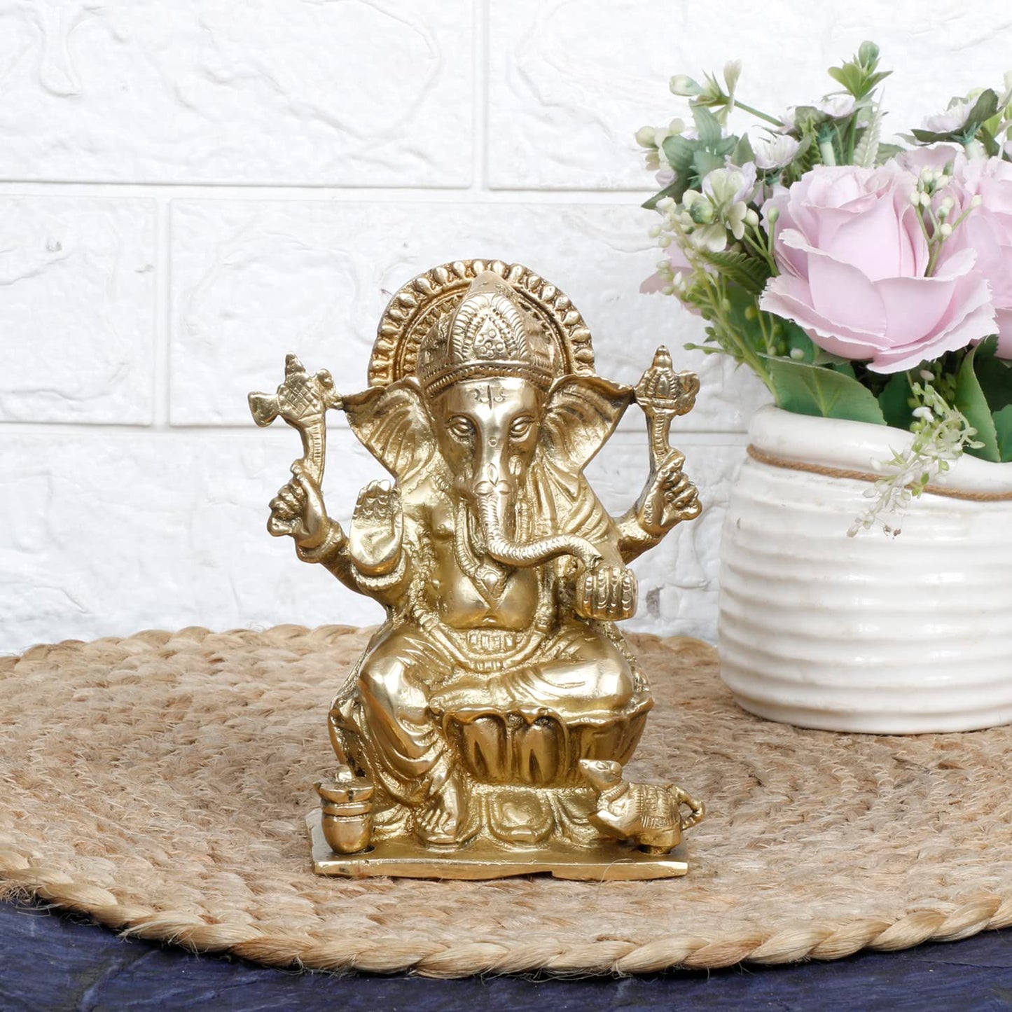 Brass Ganesh Bhagwan Idol Ganesha Statue Ganpati Murti for Home Entrance Decor Diwali Gift Height 6.25 Inch