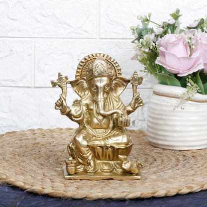 Brass Ganesh Bhagwan Idol Ganesha Statue Ganpati Murti for Home Entrance Decor Diwali Gift Height 6.25 Inch