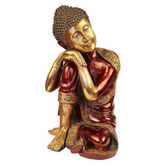 Brass Resting Buddha Statue with both Hands on Knee in Dreaming Meditation Height 16 Inch Weight 12.5 Kg Color Brown