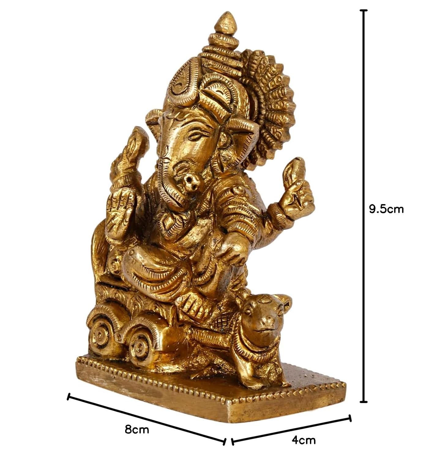 Brass Ganesh Bhagwan Idol Rat Rath Ganesha Statue Ganpati Murti Height 3.75 Inch