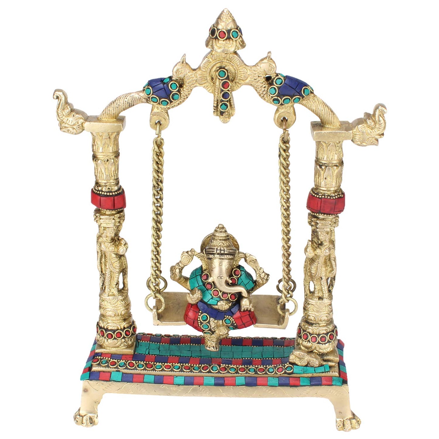 Brass Ganesha On Jhoola Ganesh Swing Showpiece, Beautiful Handcrafted Statue 12 Inch, Multicolor Weight 2.5 Kg