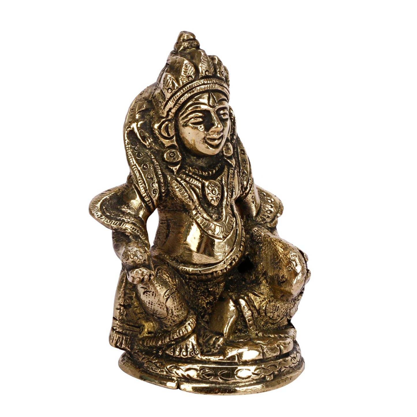 Brass Kuber Sitting Statue Yantra Vastu Remedy Shri Kubera Idol for Good Luck Money Gold Color (8x6x11 cm)