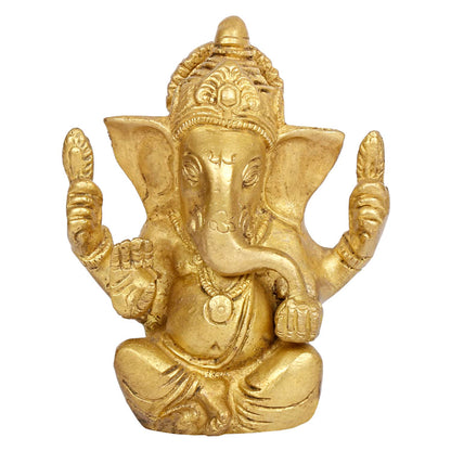 Brass Ganesh Bhagwan Idol Taj Ganesha Statue Ganpati Murti for Home Entrance Decor Diwali Gift 4.5 Inch