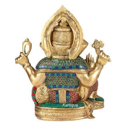 Brass Ganesha Ganesh Idol for Home Decor Ganpati Statue Murti for Gift Height 13 Inch