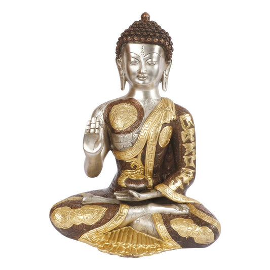 Brass Gautam Buddha Idol Statue Murti Draped in Stone Embellished Shawl for Home Decoration Blessing Buddha Height 12 inch