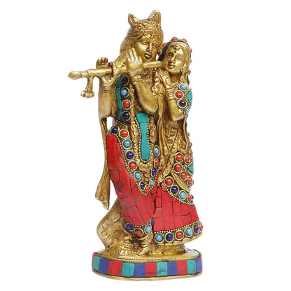 Brass Radha Krishna Idol Statue Playing Flute for Puja Mandir Radha Krishan Murti Sculpture Gift & Home Decor