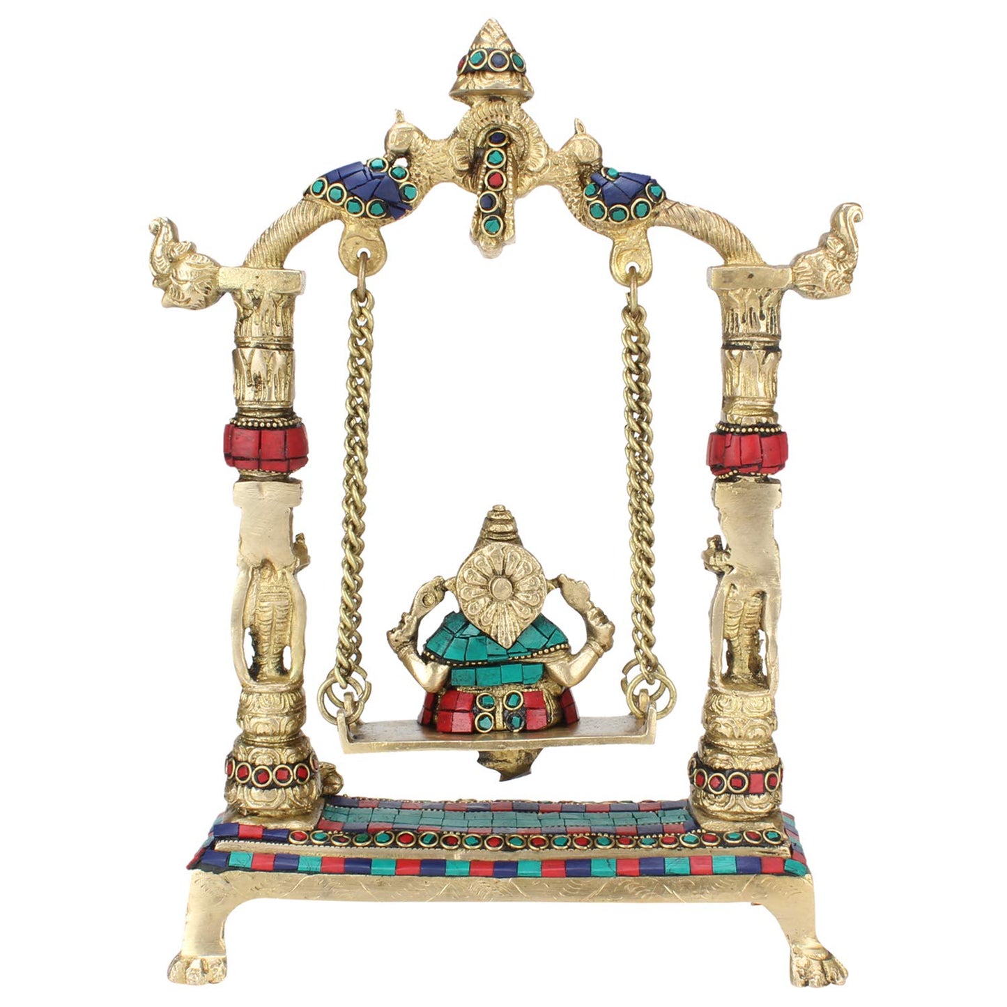 Brass Ganesha On Jhoola Ganesh Swing Showpiece, Beautiful Handcrafted Statue 12 Inch, Multicolor Weight 2.5 Kg