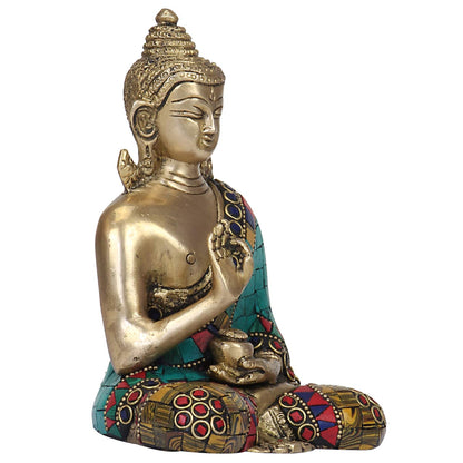 Brass Buddha Vitarka Mudra Idol Statue Tibetan Buddhist Decor Showpiece Height 6 Inch Multicolor