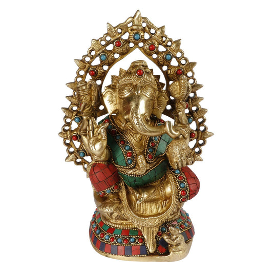 Brass Ganesha Idol for Home Decoration Ganpati Statue Murti for Gift Height 10 Inch Weight 3.6 Kg Color Multicolor