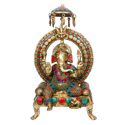 Brass Ganesha Idol for Home Decoration Ganpati Statue Murti for Gift Height 17 Inch Weight 9.5 Kg Color Multicolor