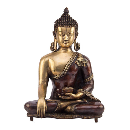 Brass Buddha Idol in Bhumisparsha Mudra Statue Tibetan Buddhist Décor Height 16 Inch Weight 9.5 Kg Color Bronze