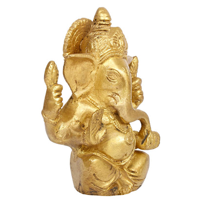 Brass Ganesh Bhagwan Idol Taj Ganesha Statue Ganpati Murti for Home Entrance Decor Diwali Gift 4.5 Inch