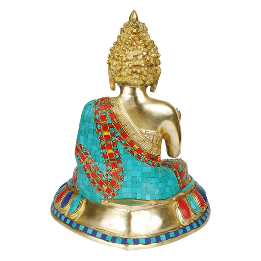 Brass Gautam Buddha Idol Statue Murti Draped in Stone Embellished Shawl for Home Decoration Blessing Buddha Height 14 Inch