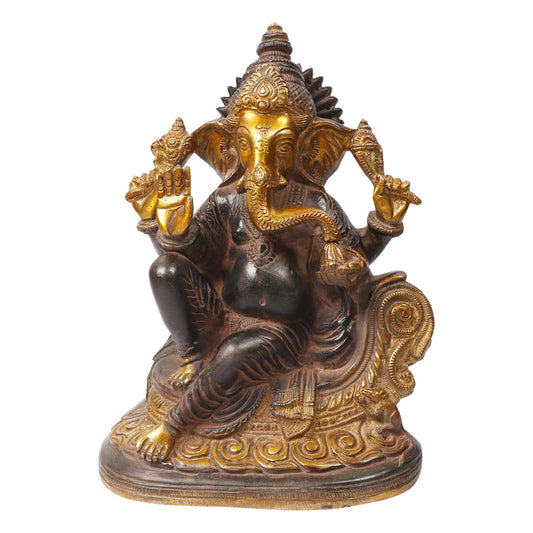 Brass Ganesha Idol on Singhasan for Home Decoration Ganpati Statue Murti for Gift Height 10 Inch Weight 4.5 Kg Color