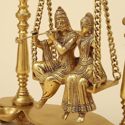 Brass Radha Krishna Jhula in Gold Color Height 16 Inch