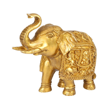 Brass Ganesha Carving Trunk Up Elephant Showpiece Figurine Fengshui Vastu Lucky Decorative Items for Home Decor