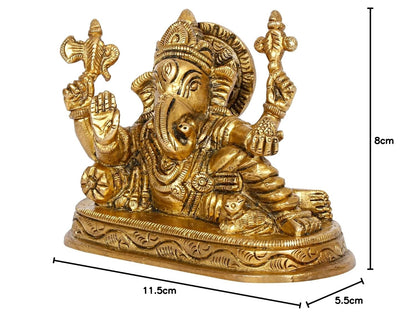 Brass Ganesha Resting Blessing Ganesh Idol Showpiece Statue Good Luck & Success.