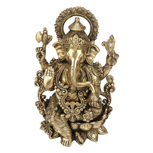 Brass Ganesha Idol for Home Decoration Ganpati Statue Murti for Gift Height 13 Inch Weight 7.5 Kg Color Gold