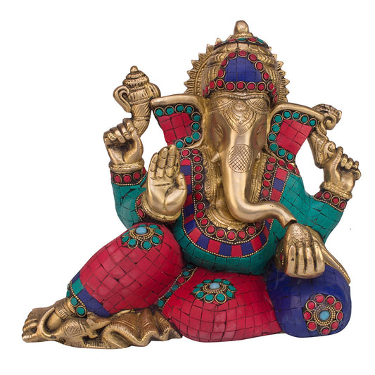 Brass Ganesha Idol for Home Decoration Ganpati Statue Murti for Gift Height 9.4 Inch Weight 6.5 Kg Color Multicolor