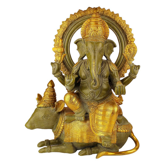 Brass Ganesha Idol for Home Decoration Ganpati Statue Murti for Gift Height 16 Inch Weight 13.8 Kg Color Multicolor