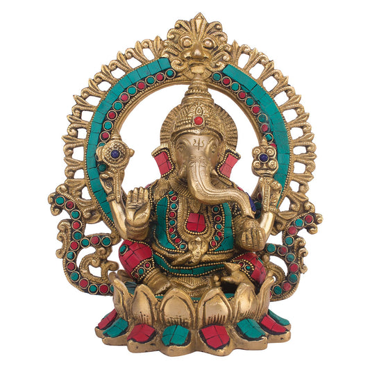 Brass Ganesha Idol for Home Decoration Ganpati Statue Murti for Gift Height 9.2 Inch Weight 3 Kg Color Multicolor