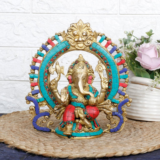 Brass Ganesh Bhagwan Idol Ganesha Statue Ganpati Murti for Home Entrance Decor Diwali Gift 8.75 Inch Weight 2.5 Kg