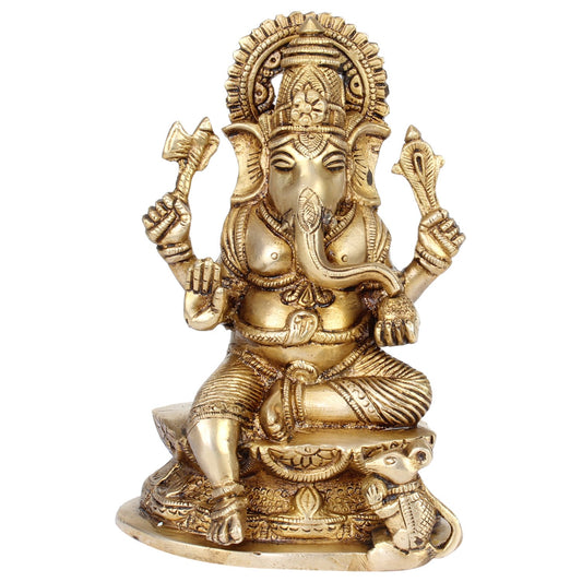 Brass Ganesha Elephant Murti God Ganesha Vinayak Ganpati Sitting On Lotus Idol Bhagwan Entrance Home Décor Puja Gift ...