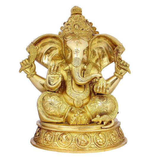 Brass Ganesha Idol for Home Decoration Ganpati Statue Murti for Gift Height 11 Inch Weight 6.9 Kg Color Gold