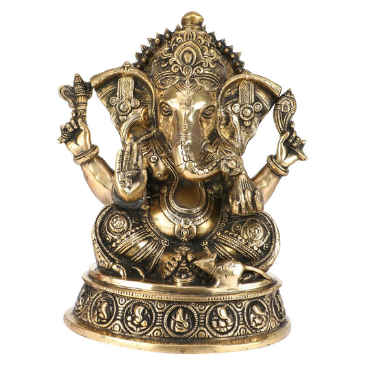 Brass Ganesha Idol for Home Decoration Ganpati Statue Murti for Gift Height 11 Inch Weight 7 Kg Color Antique Gold