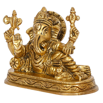 Brass Ganesha Resting Blessing Ganesh Idol Showpiece Statue Good Luck & Success.