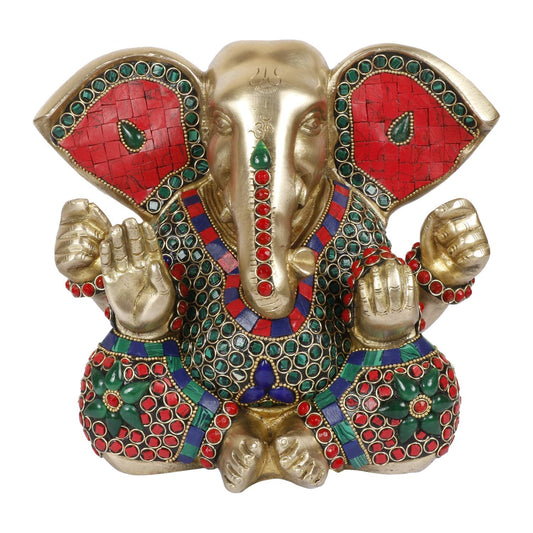 Brass Ganesha Idol for Home Decoration Ganpati Statue Murti for Gift Height 8 Inch Weight 5.1 Kg Color Multicolor