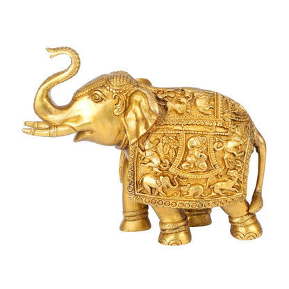 Brass Ganesha Carving Trunk Up Elephant Showpiece Figurine Fengshui Vastu Lucky Decorative Items for Home Decor