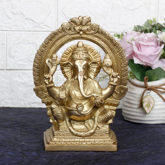 Brass Ganesh Bhagwan Idol Ganesha Statue Ganpati Murti for Home Entrance Decor Diwali Gift Height 8.25 Inch.