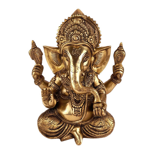 Brass Ganesha Idol for Home Decoration Ganpati Statue Murti for Gift Height 8.5 Inch Weight 3.8 Kg Color Gold